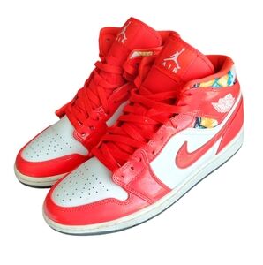 Nike Air Jordan 1 Mid SE "Barcelona Red Patent" Chile Sneakers Sz 10